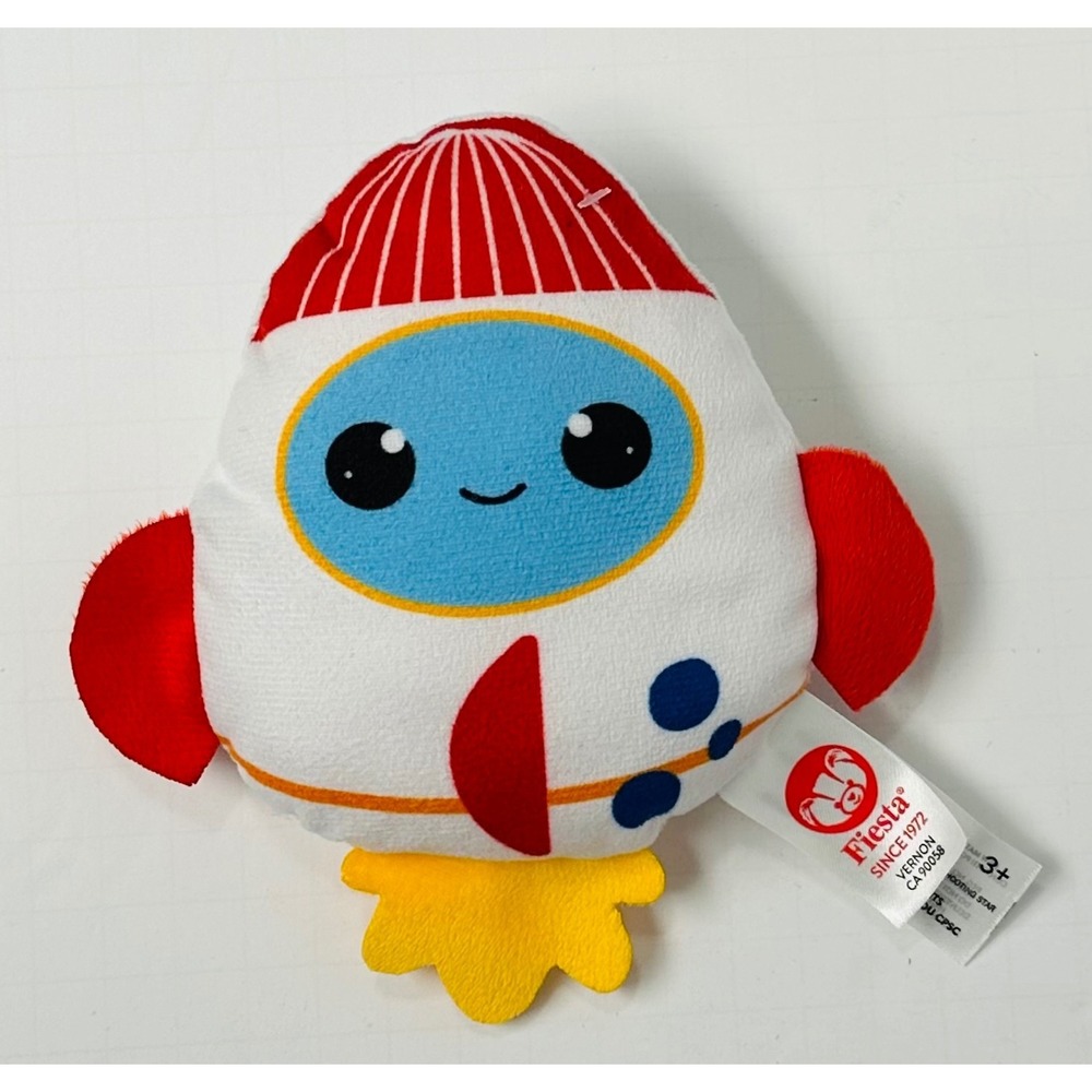 Fiesta Rocket Ship 6" White Red Blue Smiling Space Stuffed Plush Toy 2022